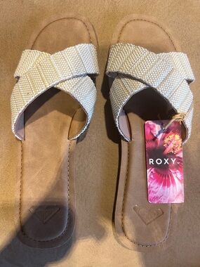 Roxy Women's Neutral Woven Crisscross Slide Sandals - Beige